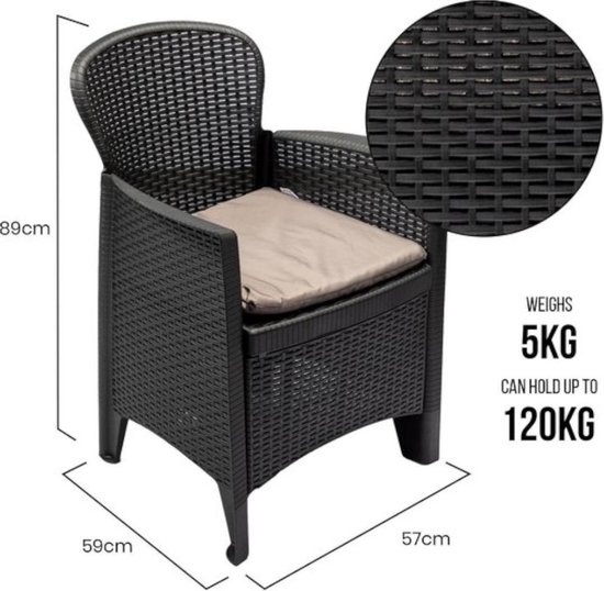 ProGarden - 3-delige - Tuinset - met - kussens - Akita - antracietkleurig