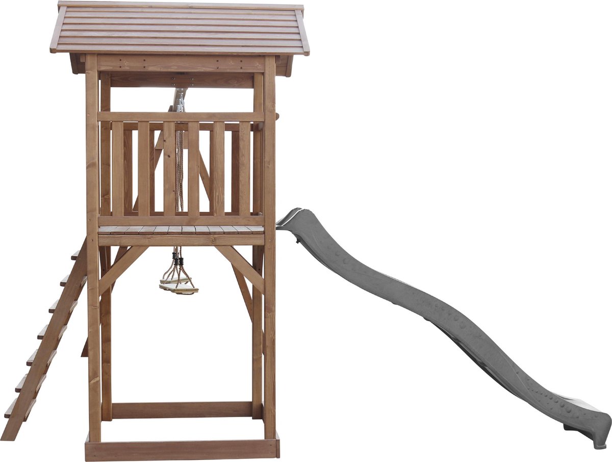 AXI Beach Tower Speeltoestel in Bruin - Speeltoren met Dubbele Schommel, Grijze Glijbaan en Zandbak - FSC hout - Speelhuis op palen voor de tuin — afbeelding 18
