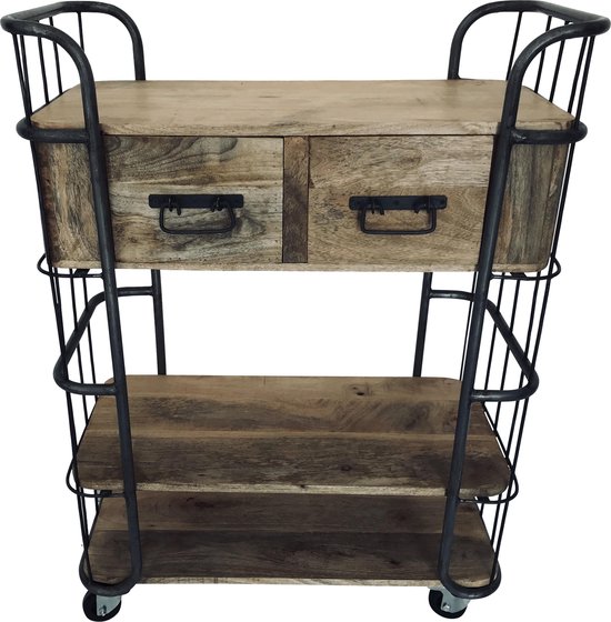 Trolley met drie platen H110  - Hout met zwart-metalen accenten