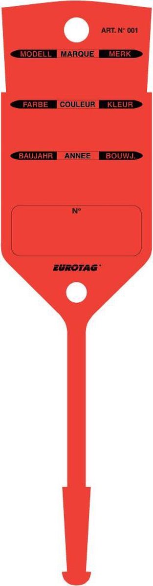 Eurotag Sleutellabels met lusje Rood - Key tag - Sleutelhanger - 250 stuks