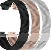 Eyzo Fitbit Inspire 1 & 2, Inspire HR en Ace2 Band - Roestrvrijstaal - 3 pack - Zwart - Zilver - Rosé Goud - L