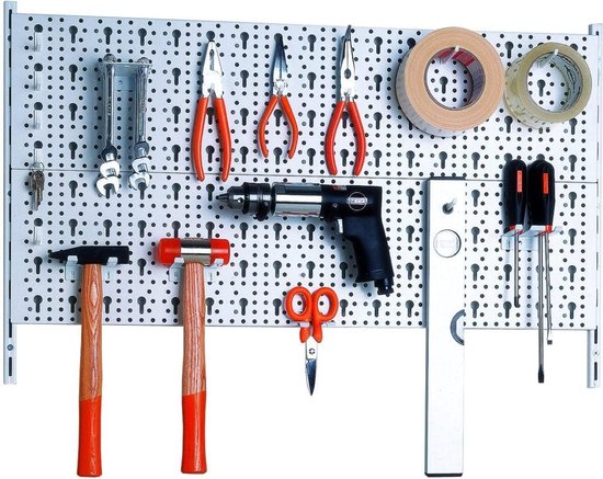 Kit Organizzatore Attrezzi Con 2 Pannelli Forati 80x25 Cm E 24 Accessori - Per Garage, Officina, Cantina, Parete