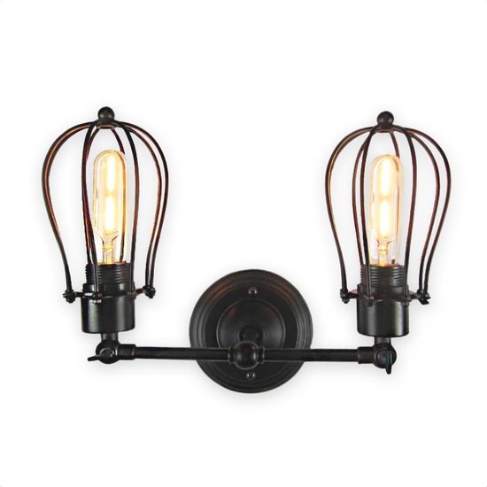 SensaHome Industriële Twin Lamp - Zwarte Design - Retro Binnenverlichting - E27 Fitting Hoeklamp - Inclusief 2 Lampen