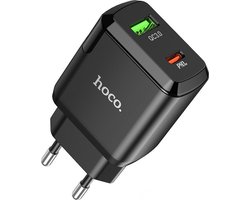 HOCO N5 Favor - 2-Poort Oplader PD 20W + QC3.0 - EU Plug - Snellader - Voor Apple iPhone en Android - Zwart