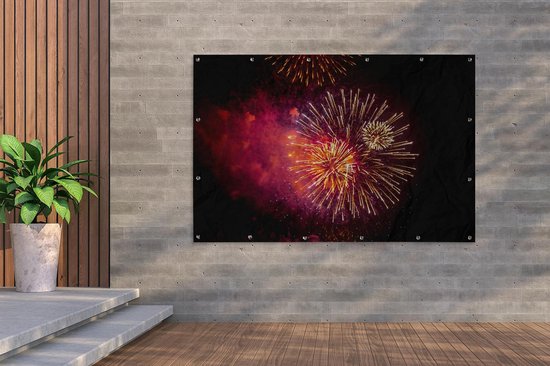 Feu d'artifice pendant le jardin du Nouvel An affiche en vrac 180x120 cm -  Toile de