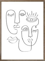 FvT Vrouwelijk gezicht abstract - canvas poster - minimalistische kunst met abstracte lijnen - woondecoratie Boho stijl - A3 30x42 cm