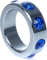Power Escorts - RVS Metalen Cockring - Met Blauwe Diamanten Steen - Small - Inner Dia 3,5 CM - Outer Dia 4,5 CM