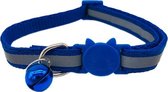 Reflecterende kattenhalsband - Glow in the dark - Donker Blauw - Fluorescerend - Veiligheidssluiting - Voor alle rassen - Met belletje - Voorkom ongelukken - Houdt uw kat veilig in