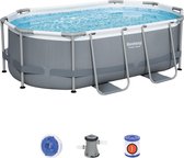 Bestway zwembad power steel set ovaal grijs 305x200x84 Inclusief filterpomp