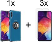 Samsung a50 hoesje - Samsung Galaxy A50 hoesje Kickstand Ring shock proof case transparant magneet - 3x Samsung A50 Screenprotector