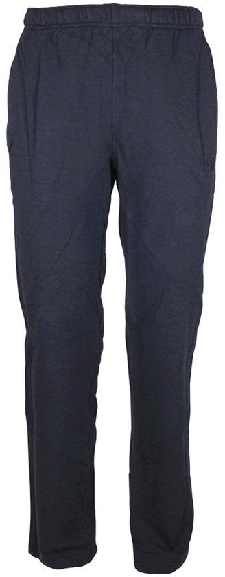 Donkerblauwe joggingbroek met elastische tailleband, recht model.