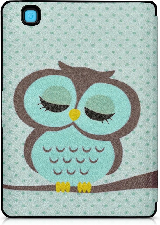 kwmobile e-reader hoesje geschikt voor Kobo Aura Edition 2 hoes - E reader flip case met magnetische sluiting - Ereader cover - Slapende Uil design in turquoise / bruin / mintgroen van Merkloos — afbeelding 4