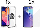 Samsung A10 Hoesje - Samsung Galaxy A10 hoesje Kickstand Ring shock proof case transparant magneet - 2x Samsung Galaxy A10 Screenprotector