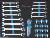 Datona® - 45-delige Steek-Ringratelset - Met Bitjesset - Met Inbussleutels - In PRO Softmodule - Hoogwaardig Staal - Blauw - Zwart
