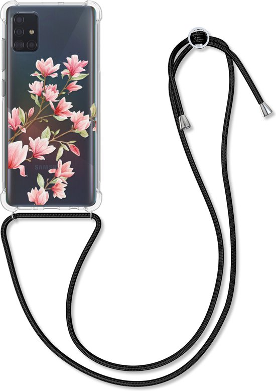 Coque kwmobile pour Samsung Galaxy A51 - Coque avec cordon rose poudré / blanc / transparent - Coque arrière pour smartphone