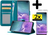 Samsung S10 Hoesje Book Case Met 2x Screenprotector - Samsung Galaxy S10 Case Wallet Cover - Samsung S10 Hoesje Met 2x Screenprotector - Turquoise