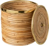 J-Line Mand Met Deksel Goud Boord Rotan Naturel