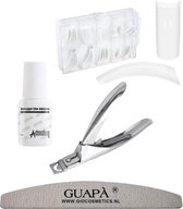 GUAPÀ - Kunstnagel Set voor het zetten van Nagelverlenging - 100 stuks French Manicure Wit + 5 ml nagellijm + Tipknipper en Nagelvijl - Acrylnagels - Tips - Nepnagels pakket