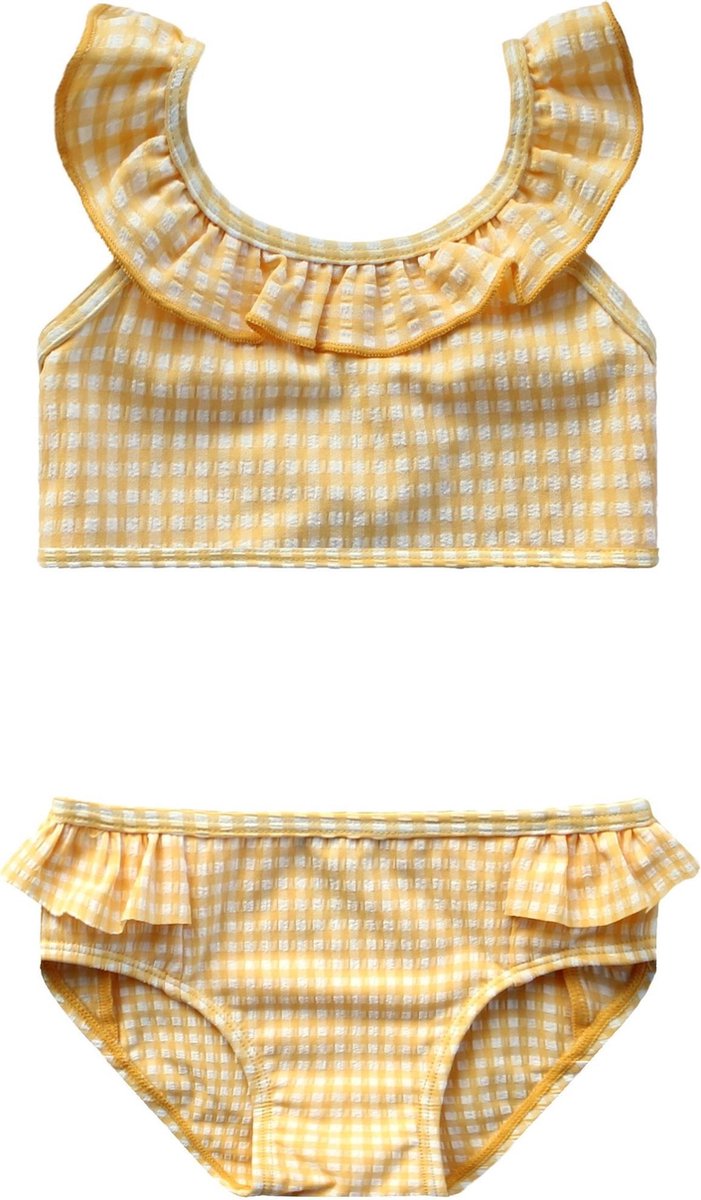 Bikini Ruffle - Geel met Wit geblokt / Checks - Gold Checks (valt klein)