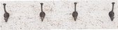 Wandkapstok wit 4 haaks Mango Hout 20x80 cm – Vintage – Duurzaam