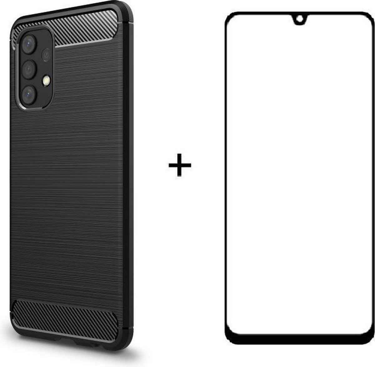 Silicone gel zwart hoesje Telefoonhoesje geschikt voor Samsung Galaxy A32 4G met full cover glas screenprotector