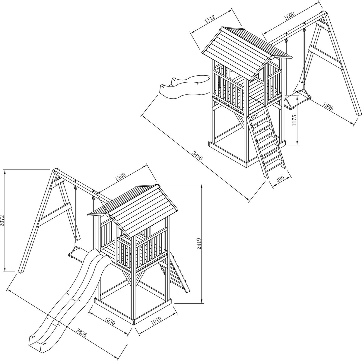 AXI Beach Tower Speeltoestel in Bruin - Speeltoren met Enkele Schommel, Limoen Groene Glijbaan en Zandbak - FSC hout - Speelhuis op palen voor de tuin — afbeelding 8