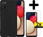 Hoesje Geschikt voor Samsung A02s Hoesje Siliconen Case Met 2x Screenprotector - Hoes Geschikt voor Samsung Galaxy A02s Hoes Siliconen - Zwart