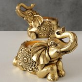 Olifant - Theelichthouder - 2 set - Goud - 12x10x8cm