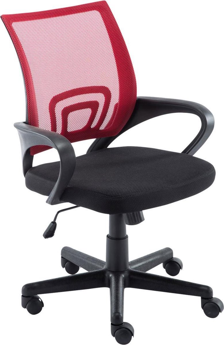 Bureaustoel - Bureaustoel voor volwassenen - Modern - Ergonomisch - In hoogte verstelbaar - Gaas - Rood/zwart - 56x54x100 cm