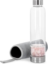 Kristallen Waterfles - 420ml - met rozenkwarts - inclusief neopreen houder