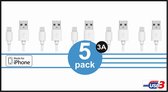 (5 Pack) Geschikt voor  IPHONE 8 PIN kabel | 1 mtr | 3A | MFI | kwaliteit | QC 3.0 | Lightning | USB | 8 PINS | METER | Pro | Apple | Kabels| MAX | Mini | 8PIN | Cable