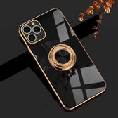 6D galvaniseren volledige dekking siliconen beschermhoes met magnetische ringhouder voor iPhone 11 Pro Max (zwart)