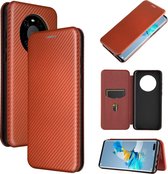 Voor Huawei Mate 40 Pro Carbon Fiber Texture Magnetische Horizontale Flip TPU + PC + PU Leather Case met Card Slot (Brown)