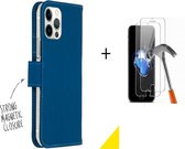 GSMNed - Wallet Softcase iPhone 12/12 pro blauw – hoogwaardig leren bookcase blauw - bookcase iPhone 12/12 pro blauw - Booktype voor iPhone 12/12 pro – blauw - met screenprotector