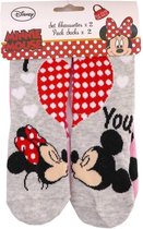 Minnie Mouse - Sokken - Roze/Grijs - Duopack - maat 23-26