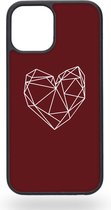 Geometric burgundy heart Telefoonhoesje - Apple iPhone 12 / 12 Pro