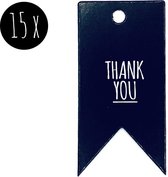 15x Labels van karton / Bedankt Kaartjes / Cadeaulabels | THANK YOU | 70 x 35 mm | zwart-wit