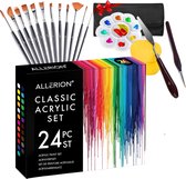 Allerion Acryl Verf Set – Schilderen - 24 Verschillende Kleuren – Inclusief Kwastjes en Pallet - 24x 12ml Acrylverf – Voor kinderen en volwassenen