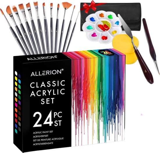 Allerion Acryl Verf Set – Schilderen - Verschillende Kleuren – Inclusief Kwastjes... | bol.com
