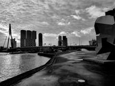 NU IN PRIJS VERLAAGD - Aluminium foto print Rotterdam - Black & White Skyline - Wanddecoratie metaal - Schilderij