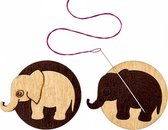 NEEDLEMINDER - NAALDMAGNEET - HOUT - OLIFANT - 3,5 cm rond, dubbelzijdige afbeelding.