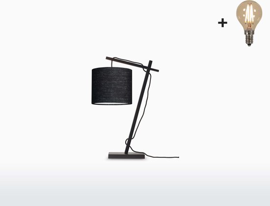 Tafellamp – ANDES – Zwart Bamboe - Zwart Linnen - Met LED-lamp