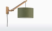 Wandlamp met Korte Arm - ANDES - Naturel Bamboe - Groen Linnen