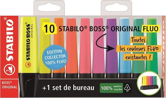 STABILO BOSS ORIGINAL deskset met 10 fluorescerende markeerstiften | bol.com