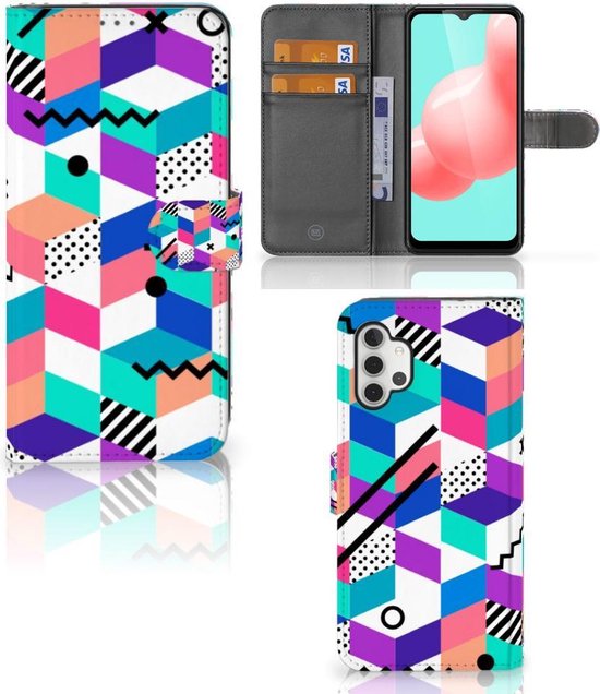 Cuir PU Portefeuille pour Samsung Galaxy A32 5G Coque Blocs Colorés
