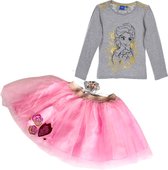 Disney Frozen luxe set - tule rok + longsleeve met goudprint - roze/grijs - maat 98/104 (4 jaar)