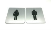 Deurbordje - WC bordje - WC - Toiletbord - Bordje - RVS Look - Pictogram – Heren Dames – Man - Vrouw – Set van 2 - Zelfklevend – 10 cm x 12 cm x 1,6 mm - 5 Jaar Garantie