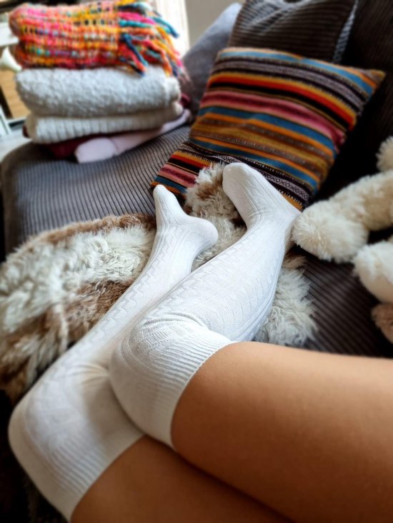 Zachte hoge sokken dames - overknee - wit - stretch - one-size -  comfortabel | bol.com