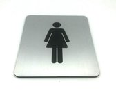 Deurbordje - WC bordje - WC - Toiletbord - Bordje - RVS Look - Pictogram – Dames - Vrouw - Zelfklevend – 10 cm x 12 cm x 1,6 mm - 5 Jaar Garantie