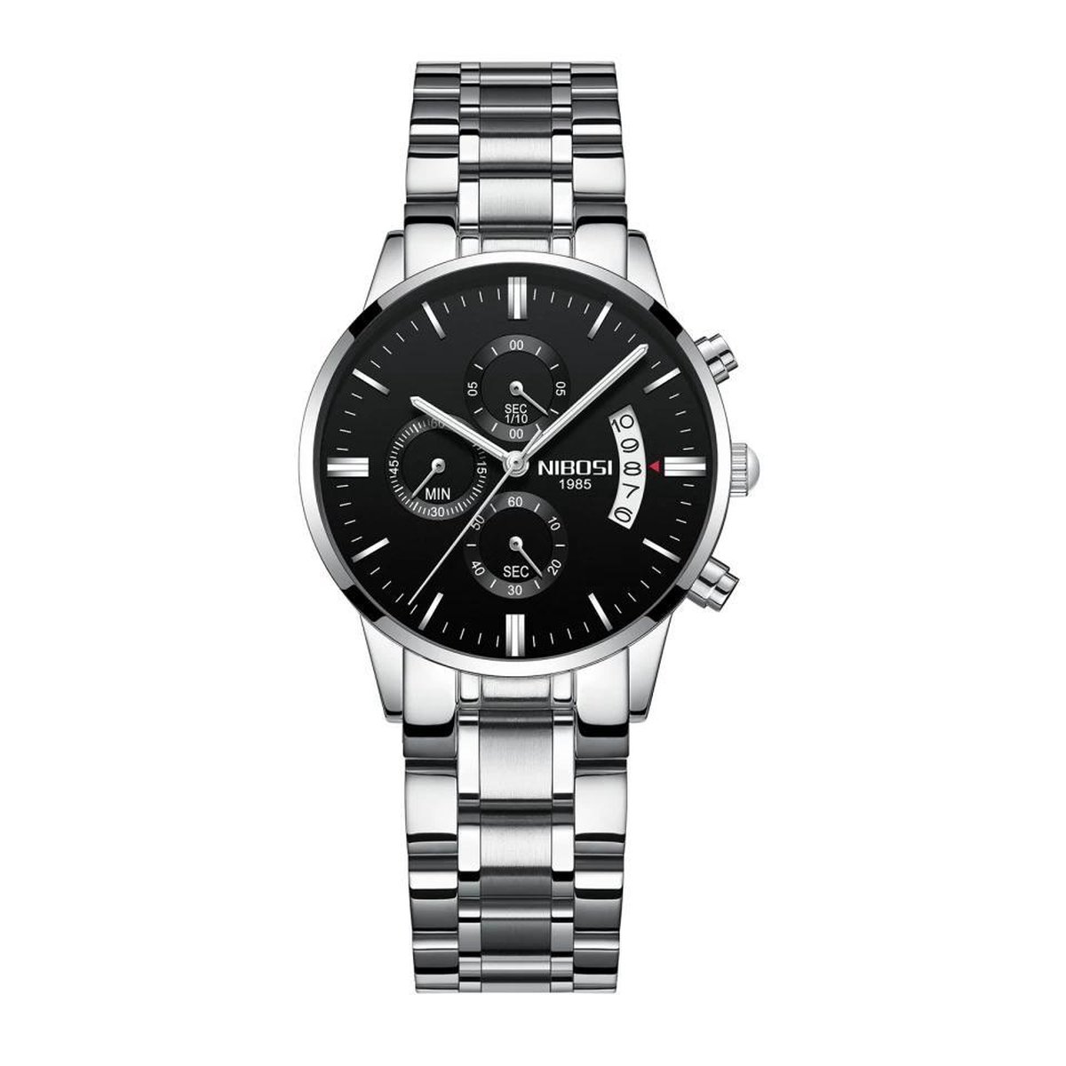 NIBOSI Horloges voor Vrouwen – Quartz - Ø 36 mm – Zilver/Zwart - Waterdicht tot 3 BAR - Chronograaf - Geschenkset